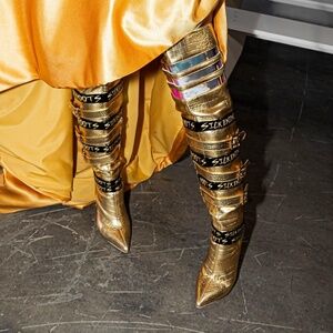 Gold Knee High Leather Boots